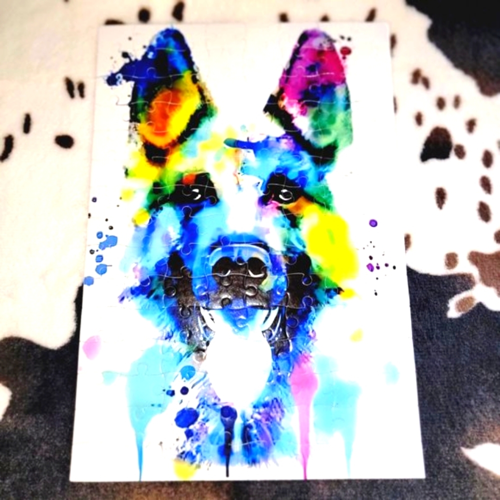 German Shepard Watercolor 120 Piece Custom Handmade Jigsaw Puzzle